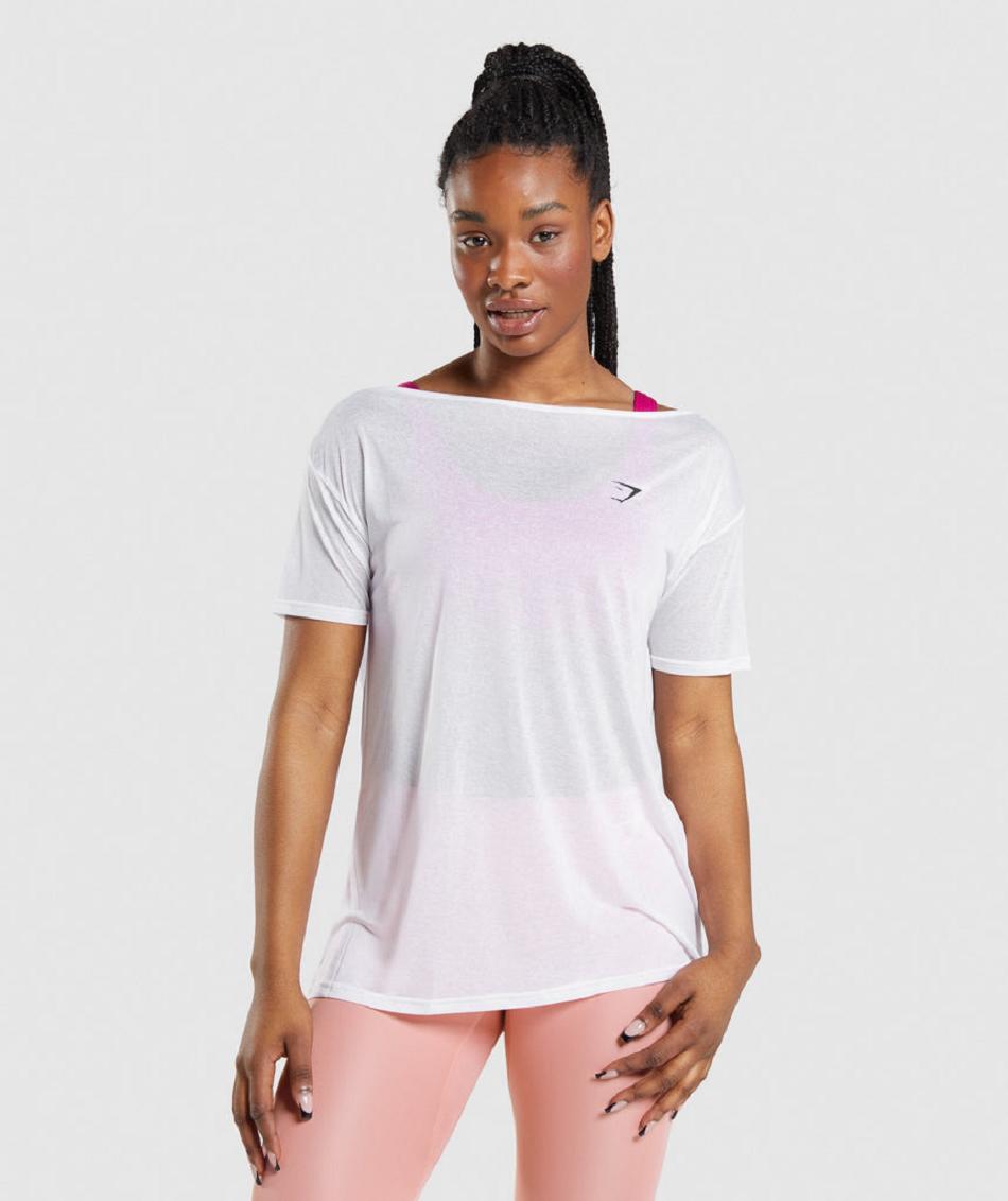 Corp Tops Gymshark Entrenamiento Oversized Mujer Blancas | CO 2456QMA